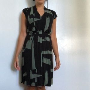 Black dress with sage green brush strokes
